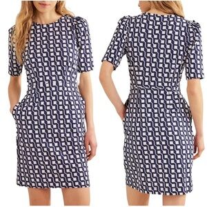 Boden Navy and White Geometric Dress